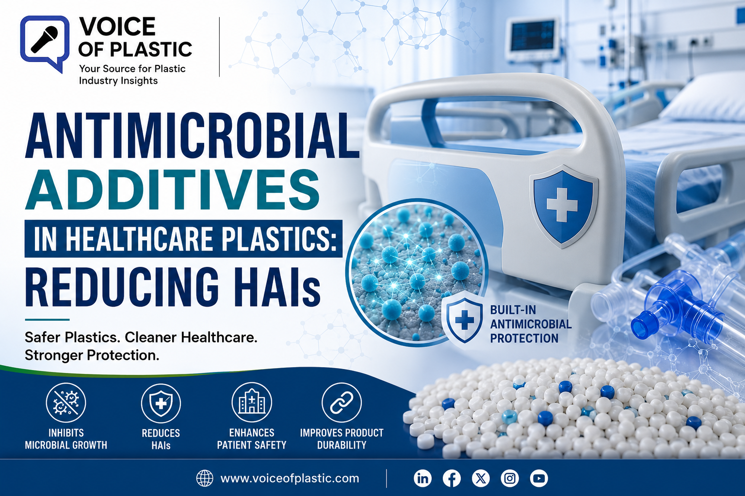 Antimicrobial additives in healthcare plastics reducing hospital acquired infections in medical devices